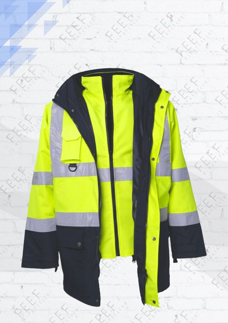 5+1 Reflektörlü  Hi-Vis Parka Sarı Neon